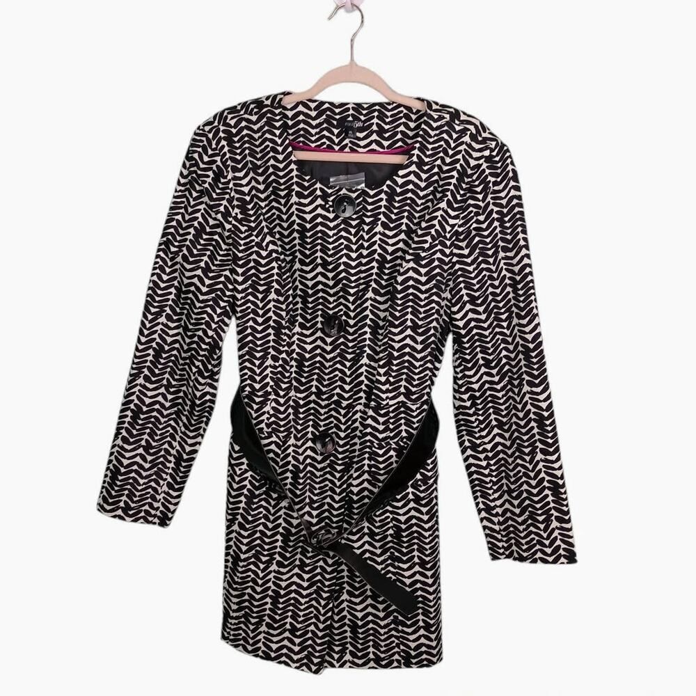 NWT EAST 5TH Womens Black White‎ Coat Jacket Belted Button Front Lined Sz XL